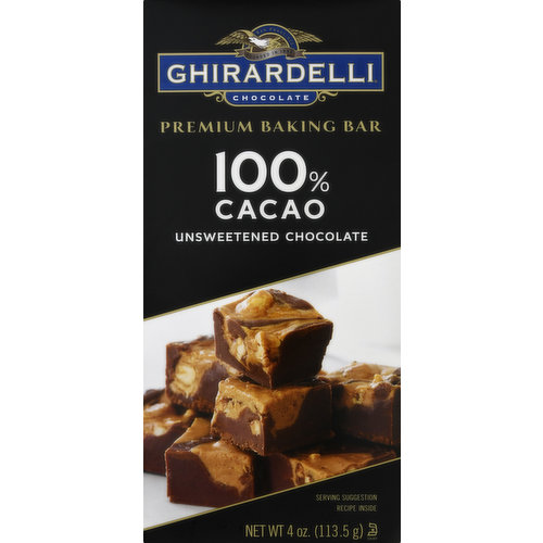 Ghirardelli Baking Bar, Premium, Unsweetened Chocolate, 100% Cacao