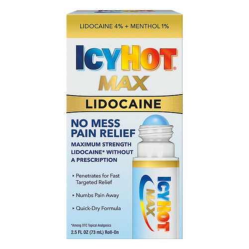 Icy Hot Max Pain Relief, No Mess, Lidocaine, Maximum Strength, Roll-On