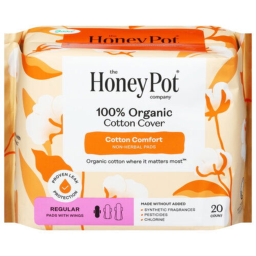 The Honey Pot Company 100% Organic Cotton Cover Regular Pads with Wings