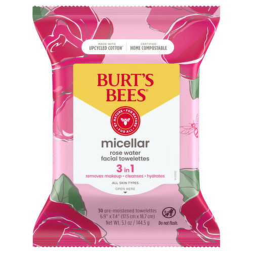 Burt's Bees Facial Towelettes, Micellar, 3 in 1