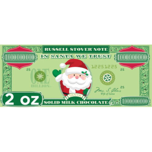 Russell Stover Christmas Santa Solid Milk Chocolate Money Bar