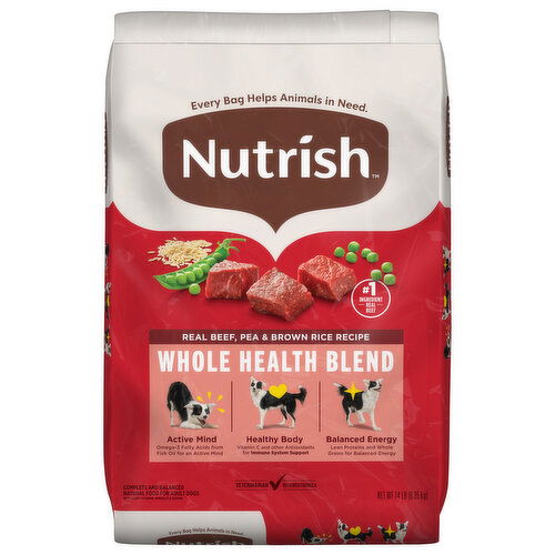 Nutrish Food for Dogs, Natural, Whole Health Blend, Real Beef Pea & Brown Rice Recipe, Adult