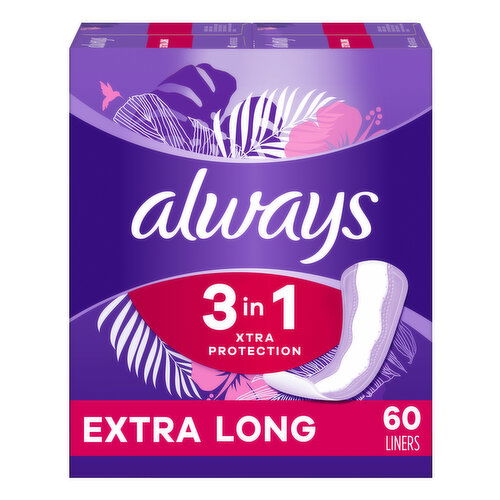 Always Xtra Protection Always Xtra Protection 3-in-1 Daily Liners for Women, Length, Scented, 60 CT