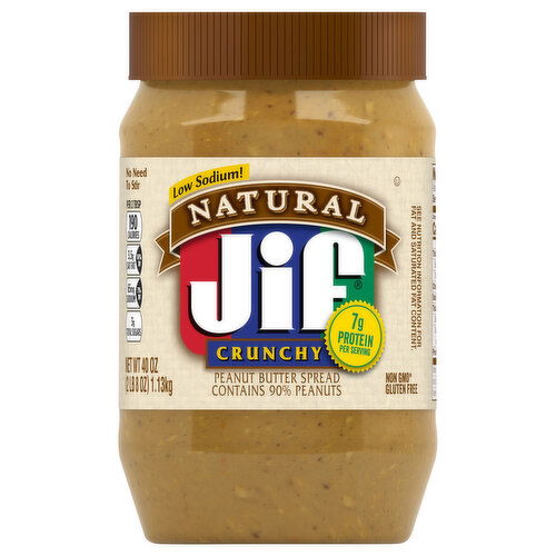 Jif Peanut Butter Spread, Low Sodium, Crunchy, Natural