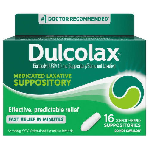 Dulcolax Laxative, Medicated, 10 mg, Comfort-Shaped Suppositories