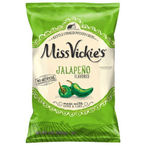 Miss Vickie's Potato Chips, Kettle Cooked, Jalapeno Flavored