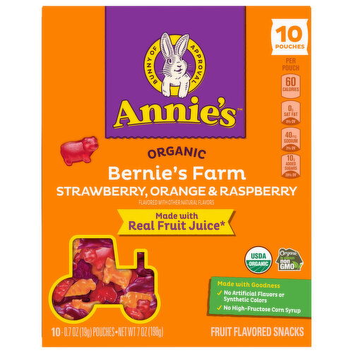 Annie's Organic Bernie's Farm Strawberry/Orange/Raspberry Fruit Flavored Snacks