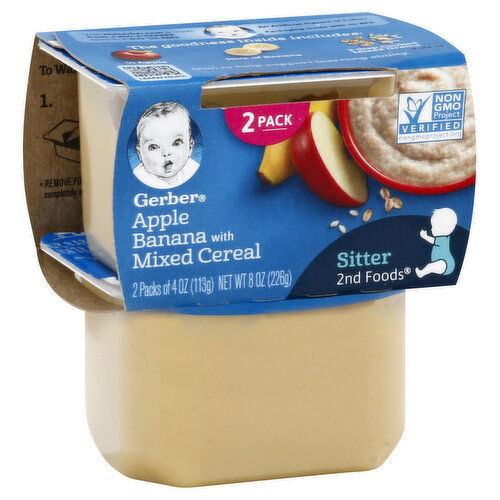 Gerber Apples & Banana, with Mixed Cereal, Sitter, 2nd Foods, 2 Pack