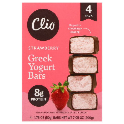 Clio Yogurt Bars, Greek, Strawberry, 4 Pack