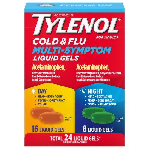 Tylenol Cold & Flu, Multi-Symptom, Day/Night, Liquid Gels