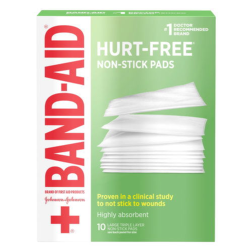 Band Aid Hurt-Free Non-Stick Pads, Large Triple Layer, Highly Absorbent