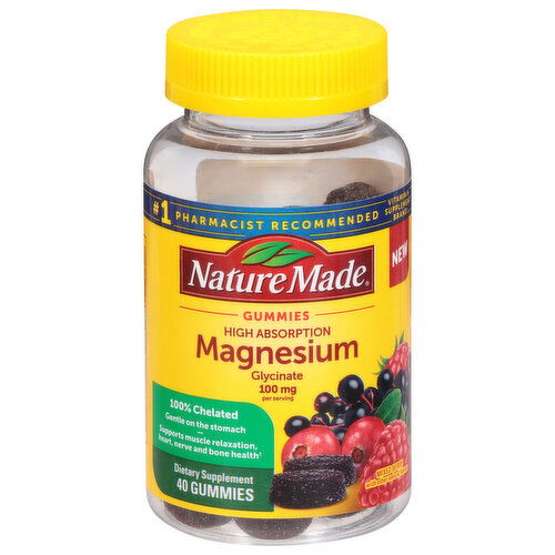 Nature Made Magnesium Glycinate, High Absorption, 100 mg, Gummies, Mixed Berry