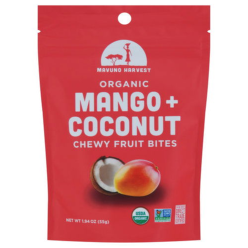 Mavuno Harvest Chewy Fruit Bites, Mango + Coconut, Organic