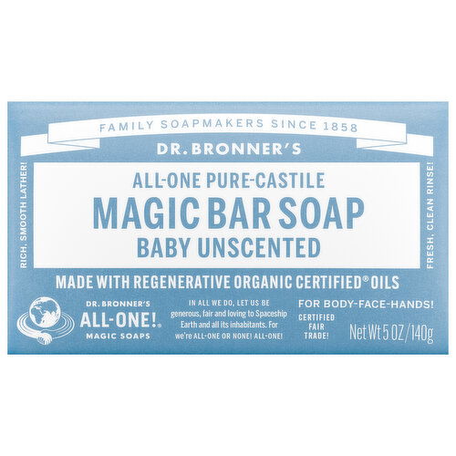 Dr. Bronner's Magic Bar Soap, Pure-Castile, All-One, Baby Unscented