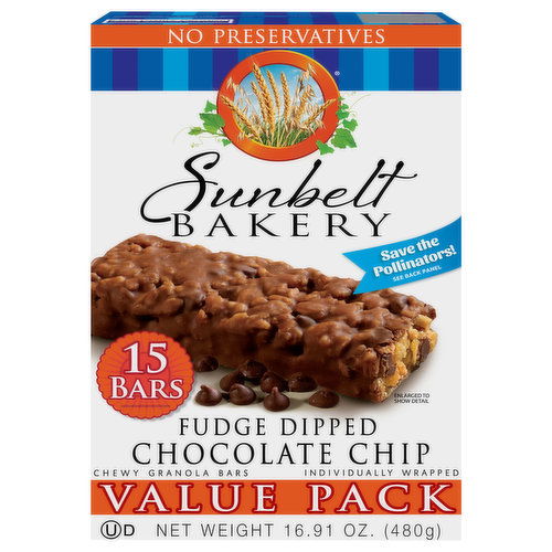 Sunbelt Bakery Granola Bars, Chocolate Chip, Chewy, Fudge Dipped, Value Pack