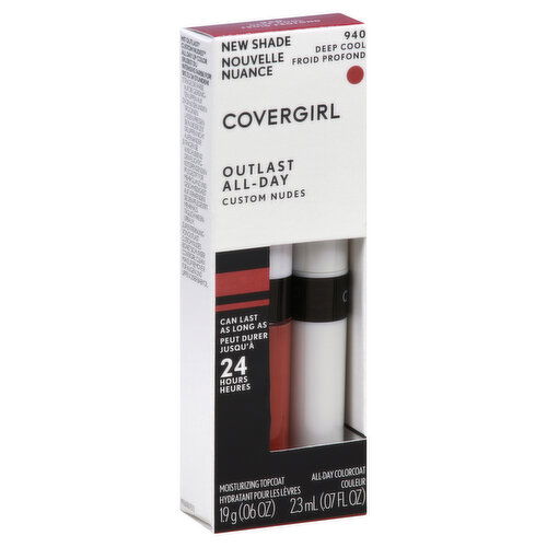CoverGirl Outlast All-Day Lip Color, Moisturizing Topcoat, All-Day Colorcoat, Deep Cool 940