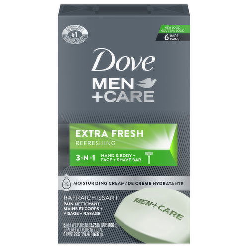 Dove Men+Care Hand & Body + Face + Shave Bar, 3 In 1, Extra Fresh, Refreshing