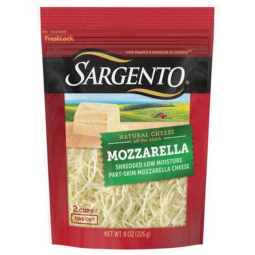 Sargento Shredded Cheese, Part-Skim, Low Moisture, Natural, Mozzarella, Fine Cut
