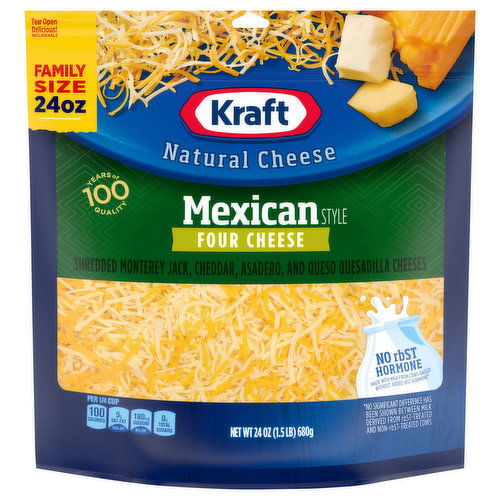 Kraft Shredded Cheese, Four Cheese, Mexican Style, Family Size