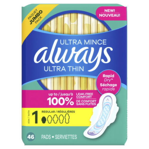 Always Ultra Thin Always Ultra Thin Pads with Wings, Size 1, 46