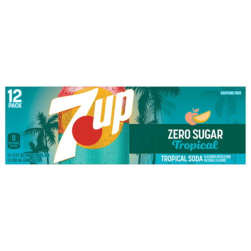 7-UP Soda, Zero Sugar, Tropical, 12 Pack