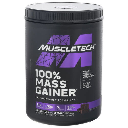 MuscleTech 100% Mass Gainer, Chocolate Fudge Brownie, High-Protein