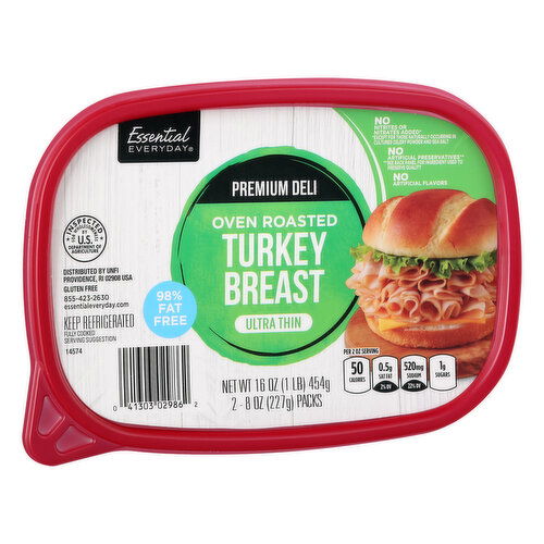 Essential Everyday Turkey Breast, Oven Roasted, Ultra Thin, Premium Deli