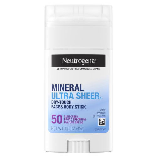 Neutrogena Ultra Sheer Face & Body Stick, Dry-Touch, Mineral, Broad Spectrum UVA/UVB SPF 50