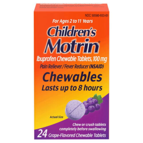 Children's Motrin Children's Ibuprofen, 100 mg, Chewables, Grape Flavored,