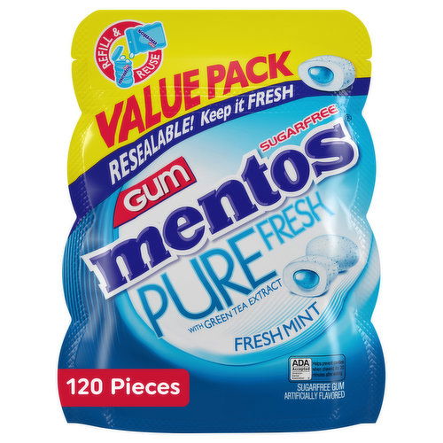 Mentos Gum, Sugar Free, Fresh Mint, Pure Fresh, Value Pack