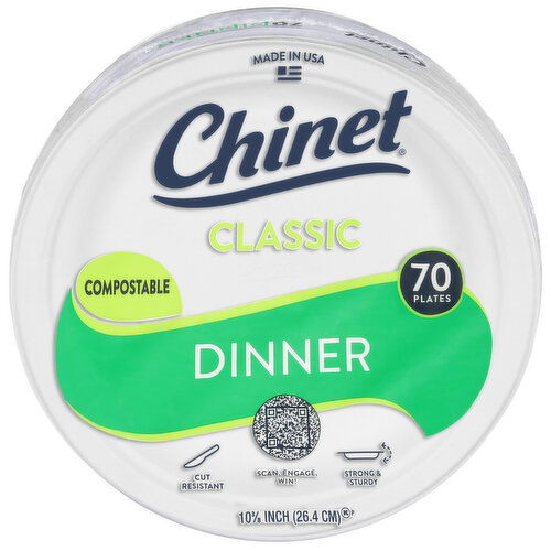 Chinet Classic Plates, Dinner, Compostable, 10.375 Inch