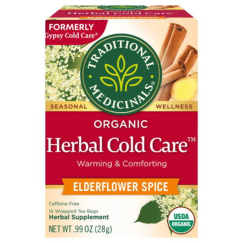 Traditional Medicinals Herbal Supplement, Organic, Herbal Cold Care, Elderflower Spice, Tea Bags