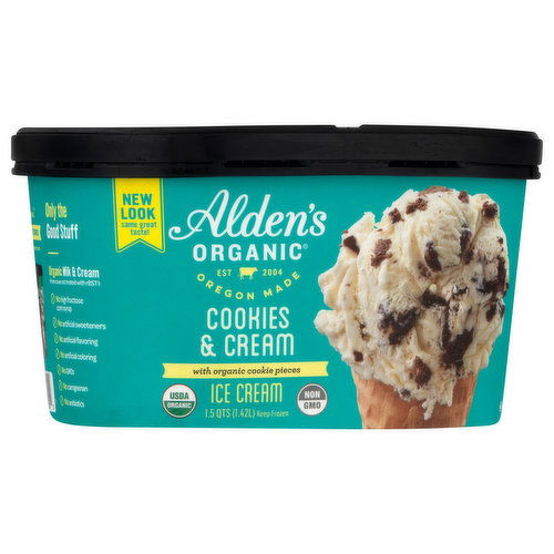Aldens Organic Ice Cream, Cookies & Cream