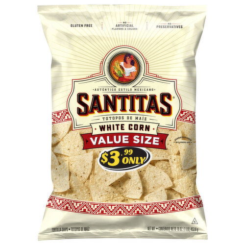 Santitas Tortilla Chips, White Corn, Value Size