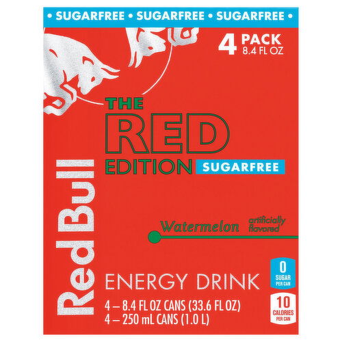 Red Bull The Red Edition Energy Drink, Sugarfree, Watermelon, 4 Pack