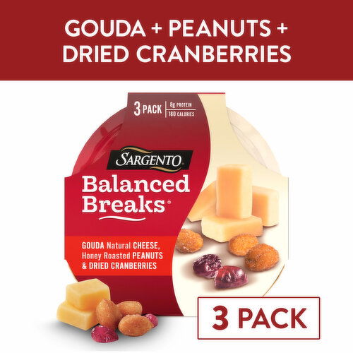 SARGENTO Balanced Breaks® Gouda Natural Cheese, Honey Roasted Peanuts and Dried Cranberries, 3-Pack