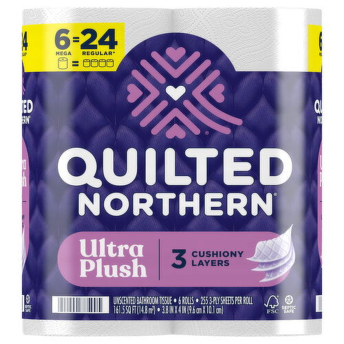 Quilted Northern Ultra Plush Bathroom Tissue, Unscented, Mega Rolls, 3-Ply