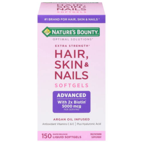 Nature's Bounty Optimal Solutions Hair, Skin & Nails, Extra Strength, 5000 mcg, Advanced, Rapid Release Liquid Softgels