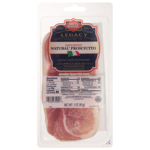 Dietz & Watson Prosciutto, Natural, Imported