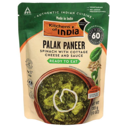 Kitchens of India Spinach with Cottage Cheese and Sauce Mild Palak Paneer