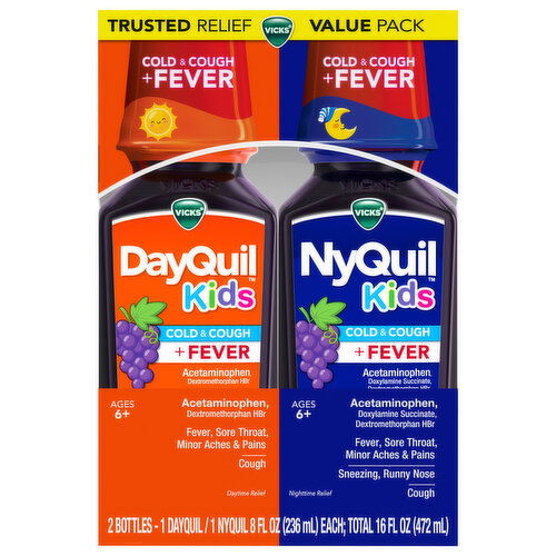 Vicks DayQuil NyQuil Kids Ages 6+ Cold & Cough + Fever Value Pack