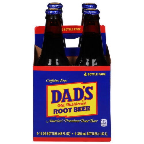 Dad's Root Beer Root Beer, Caffeine Free, Old Fashioned, 4 Bottle Pack