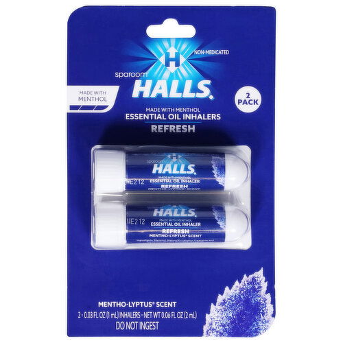 Halls Inhalers, Mentho-Lyptus Scent, Essential Oil, Refresh, 2 Pack