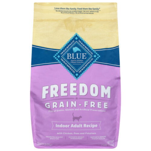 Blue Buffalo Blue Freedom Food for Cats, Natural, Grain-Free, Indoor Adult Recipe with Chicken, Peas and Potatoes