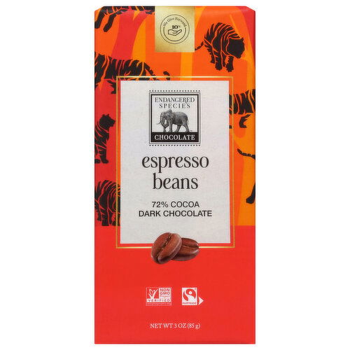 Endangered Species 72% Cocoa Espresso Beans Dark Chocolate