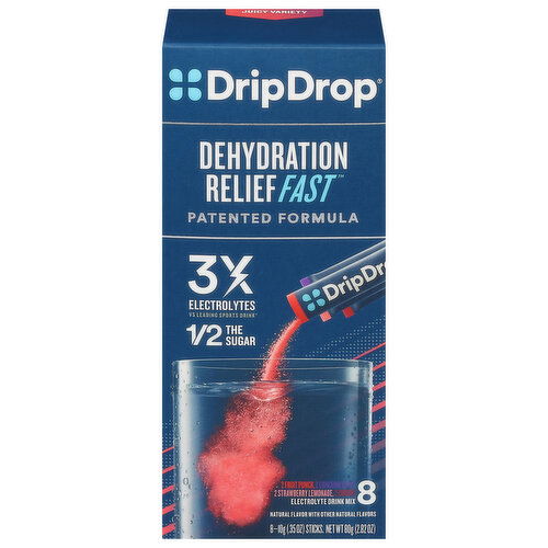 DripDrop Dehydration Relief Fast Electrolyte Drink Mix, Assorted