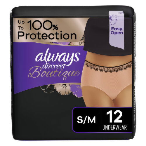 Always Discreet Discreet Boutique Incontinence Underwear, Maximum Protection, S/M, Rosy