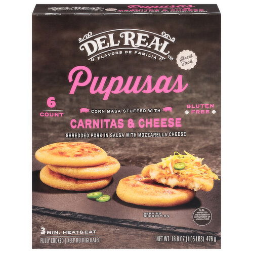 Del Real Pupusas, Gluten Free, Carnitas & Cheese