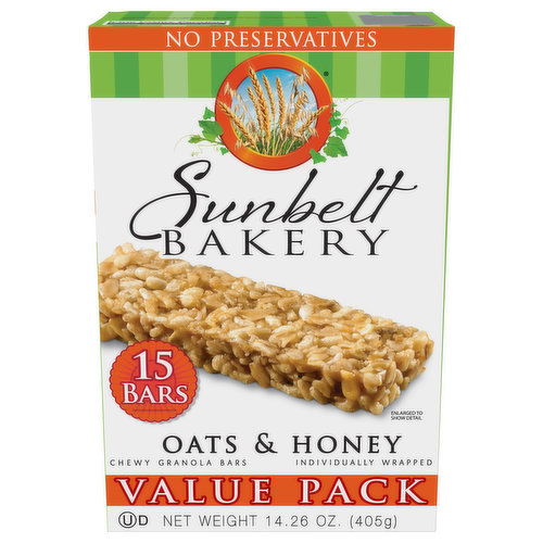 Sunbelt Bakery Granola Bars, Oats & Honey, Chewy, Value Pack