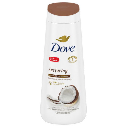 Dove Body Wash, Coconut & Cocoa Butters, Restoring